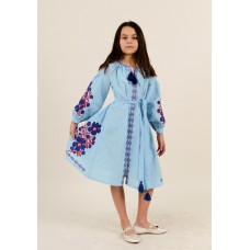 Embroidered dress for girl "Floral Prague" light blue